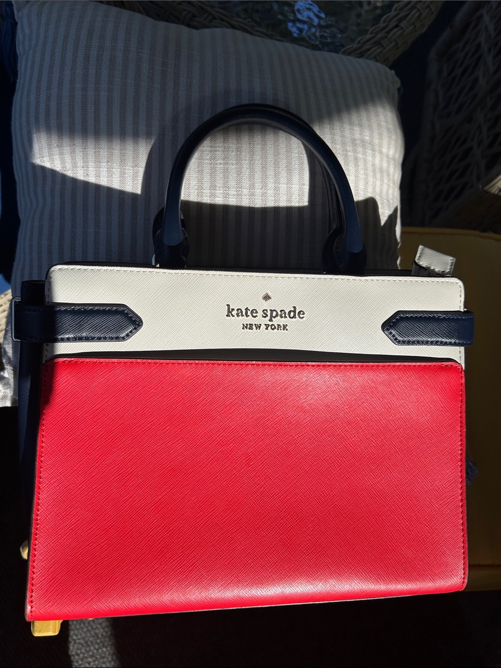 kate spade Red, Cream & Navy Saffiano Leather Satchel